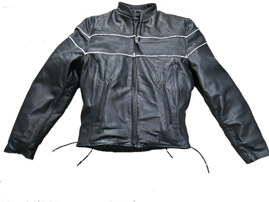 Men's  Leather Motorcycle Jacket reflect