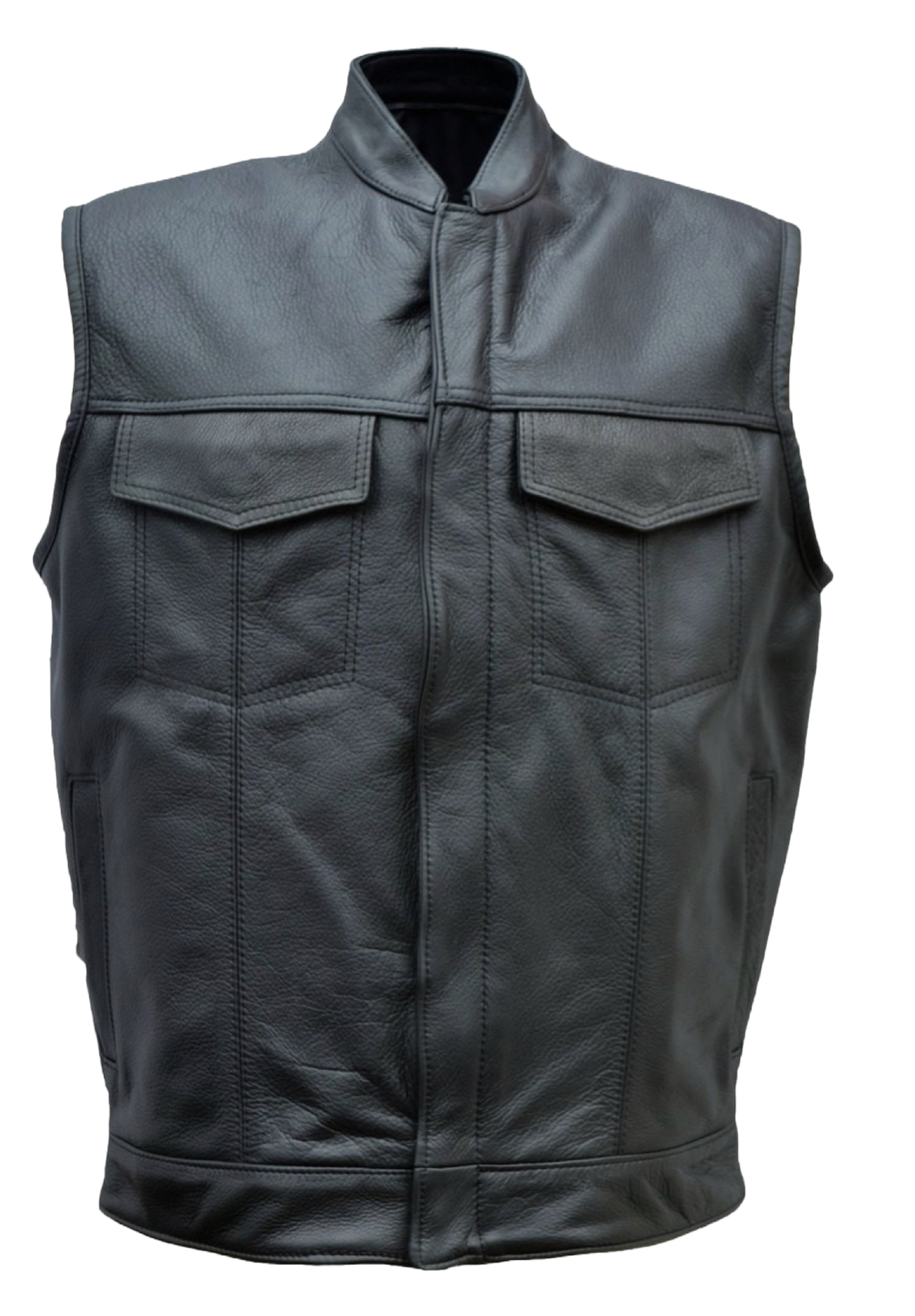 Men's Zipper Front Collar Black Leather Club Vest