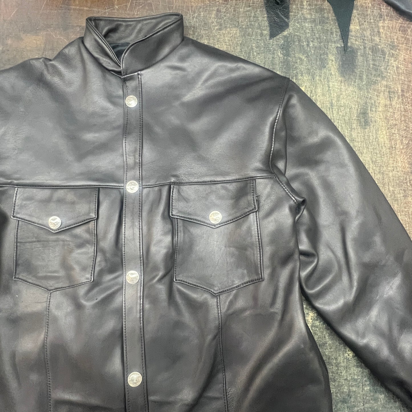 Men's Stand -up Collar  Buffalo Nickel Snap Front  Long Sleeve Shirt