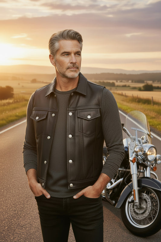 Men's •Levi Collared • Buffalo Nickel Snap Front  Pocket Vest