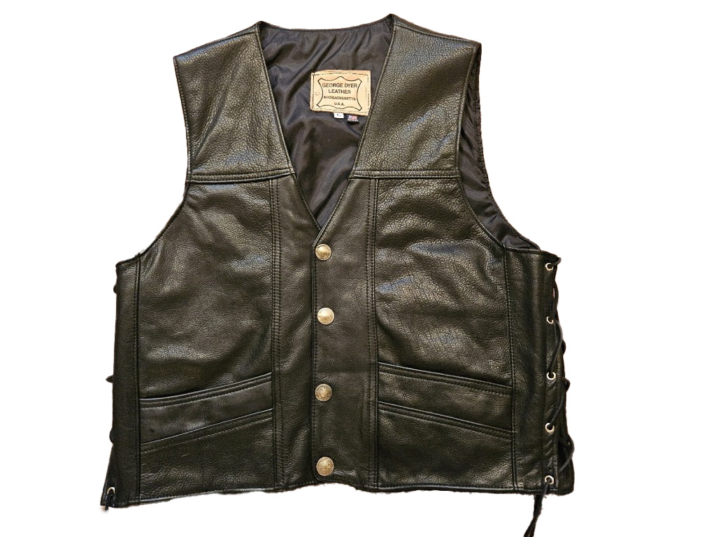 Men's Black Snap-front Leather Vest