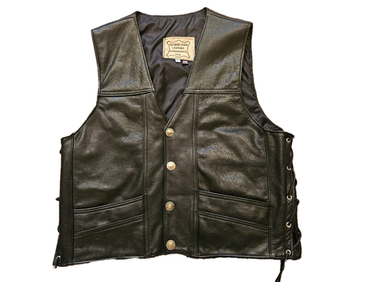 Men's Black Snap-front Leather Vest