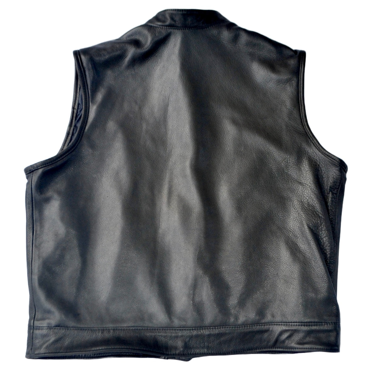 Men's Zipper Front Collar Black Leather Club Vest