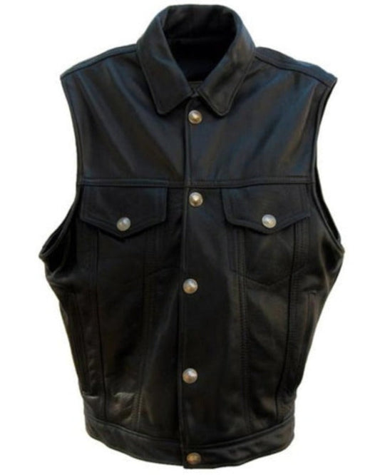 Men's •Levi• Black Leather Vest with Collar